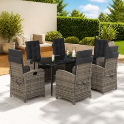 Stylish 7 Piece Outdoor Dining Set with Grey Cushions