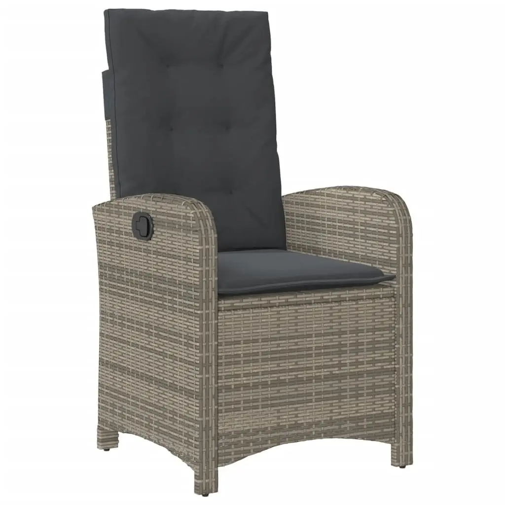 Garden Dining Set 5 Piece Grey PE Rattan Outdoor Furniture with Adjustable Backrest and Cushions