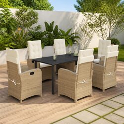 Stylish Beige Poly Rattan Patio Dining Set for 7