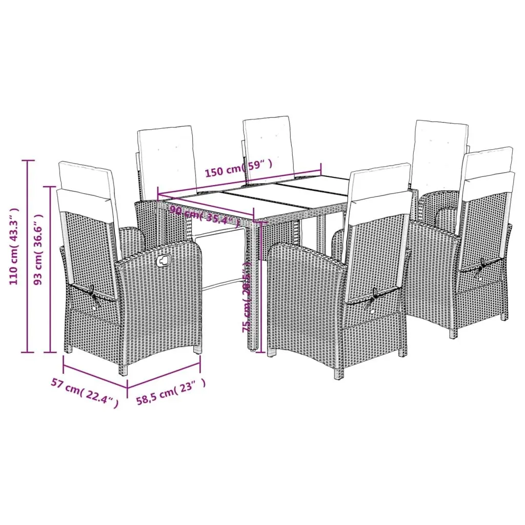 Garden Dining Set 7 Piece Outdoor Furniture Black PE Poly Rattan with Cushions