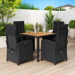 Garden Dining Set 5 Piece Outdoor Furniture Table Chairs Cushions Black
