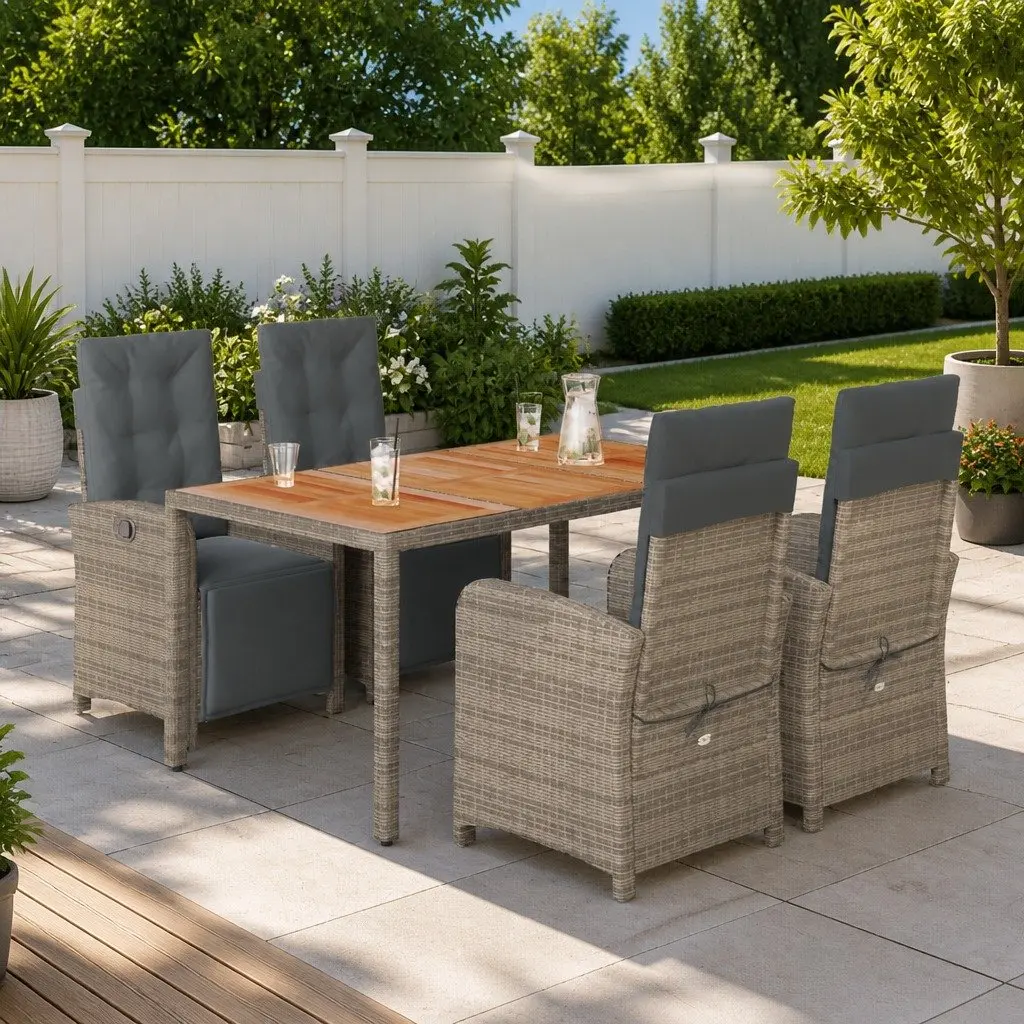 Garden Dining Set 5 Piece Outdoor Furniture Grey Poly Rattan Table with Cushions