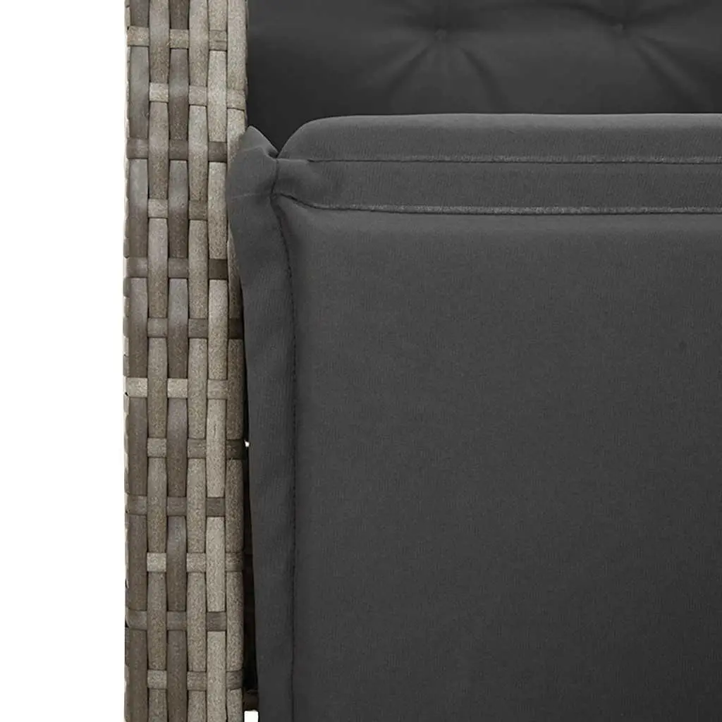 9 Piece Outdoor Dining Set Grey Poly Rattan Cushions Adjustable Backrest Patio Furniture