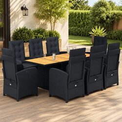 9 Piece Outdoor Dining Set Garden Furniture Poly Rattan Chair Table Black
