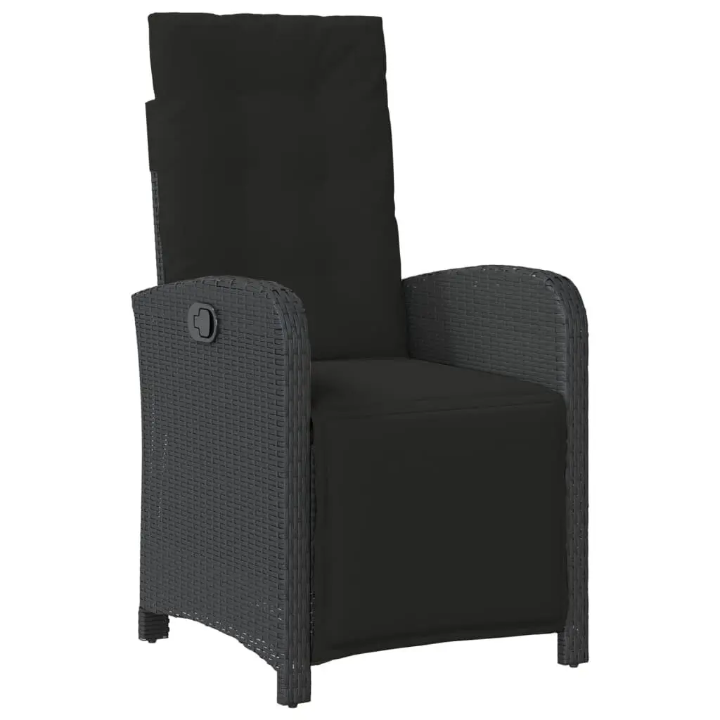 Outdoor Bistro Set 3 Piece Adjustable Seating PE Rattan Construction Tempered Glass Table Black