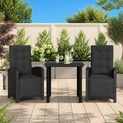 Comfortable Outdoor Bistro Set: 3-Piece Black Rattan