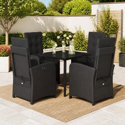 Stylish 5 Piece Black Poly Rattan Garden Set