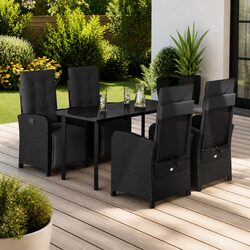 Outdoor Dining Set: 5 Piece Comfort in Black Poly Rattan