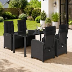 Garden Dining Set 5 Piece Outdoor Furniture Black Poly Rattan Table Chairs