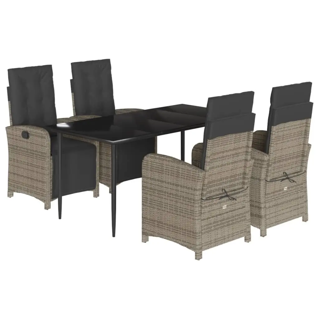 5 Piece Garden Dining Set Grey Poly Rattan Chairs Table Adjustable Backrest