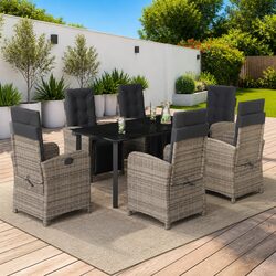 Stylish 7 Piece Outdoor Dining Set in Grey Poly Rattan