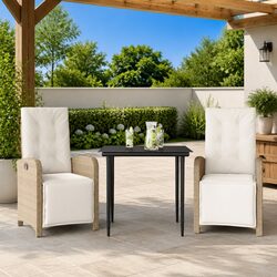 3 Piece Bistro Set Outdoor Garden Furniture with Cushions Beige Poly Rattan