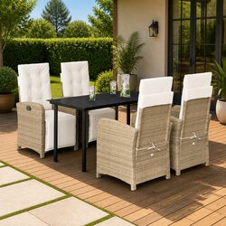 Garden Dining Set 5 Piece Outdoor Furniture with Cushions Beige Poly Rattan