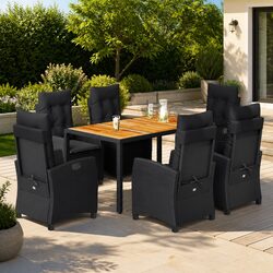 7 Piece Black Outdoor Dining Set with Cushions for Relaxation