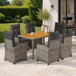 7 Piece Grey Garden Dining Set with Comfortable Cushions