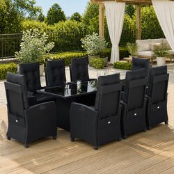 Garden Dining Set 9 Piece Outdoor Furniture Black Poly Rattan Table Chairs