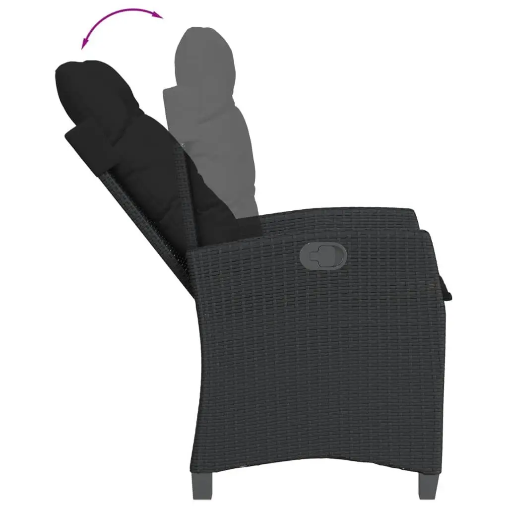 Outdoor Garden Dining Set 7 Piece Black PE Rattan Chairs Table with Cushions