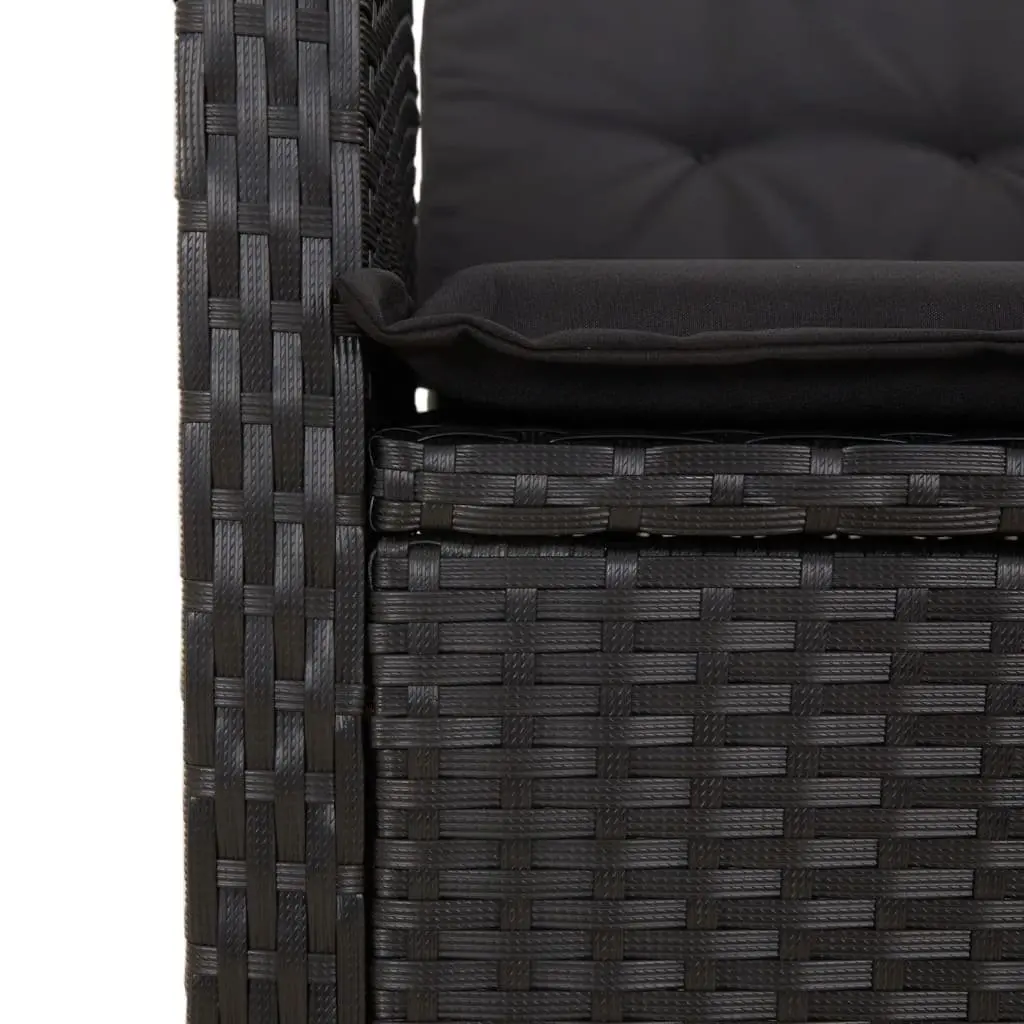 Outdoor Dining Set 3 Piece Black Poly Rattan Chairs Table with Adjustable Backrest and Tempered Glass Top