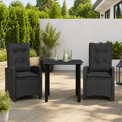 Garden Dining Set 3 Piece Outdoor Furniture Black Poly Rattan Adjustable
