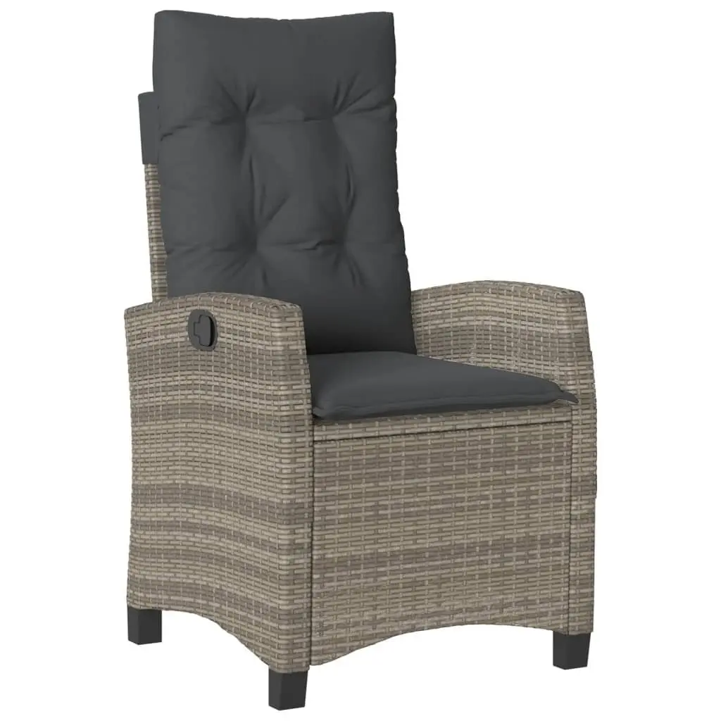 Garden Dining Set 3 Piece Grey Poly Rattan with Cushions and Tempered Glass Tabletop