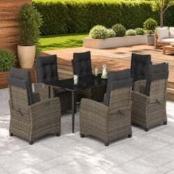 Garden Dining Set 7 Piece Outdoor Furniture Grey Poly Rattan Cushioned Chairs