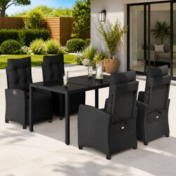 Outdoor Garden Dining Set 5 Piece Patio Furniture Black Poly Rattan Chairs Table