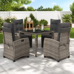 5-Piece Outdoor Dining Set - Grey Poly Rattan with Cushions