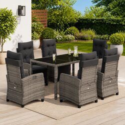 Garden Dining Set 7 Piece Outdoor Furniture Grey Poly Rattan with Cushions