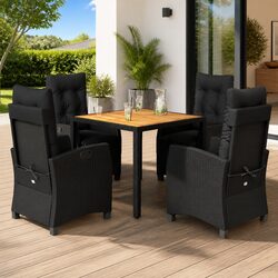 Outdoor Garden Dining Set - 4 Chairs & Table in Black