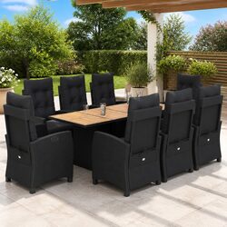 Outdoor Dining Set 9 Piece Garden Furniture Black Poly Rattan with Cushions