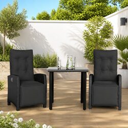 Garden Dining Set 3 Piece Outdoor Furniture Black Poly Rattan Cushioned Seats