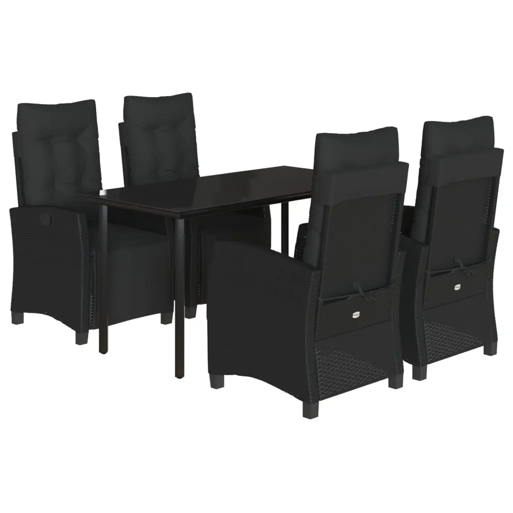 Outdoor Dining Set 5 Piece Black Poly Rattan Table with Cushions