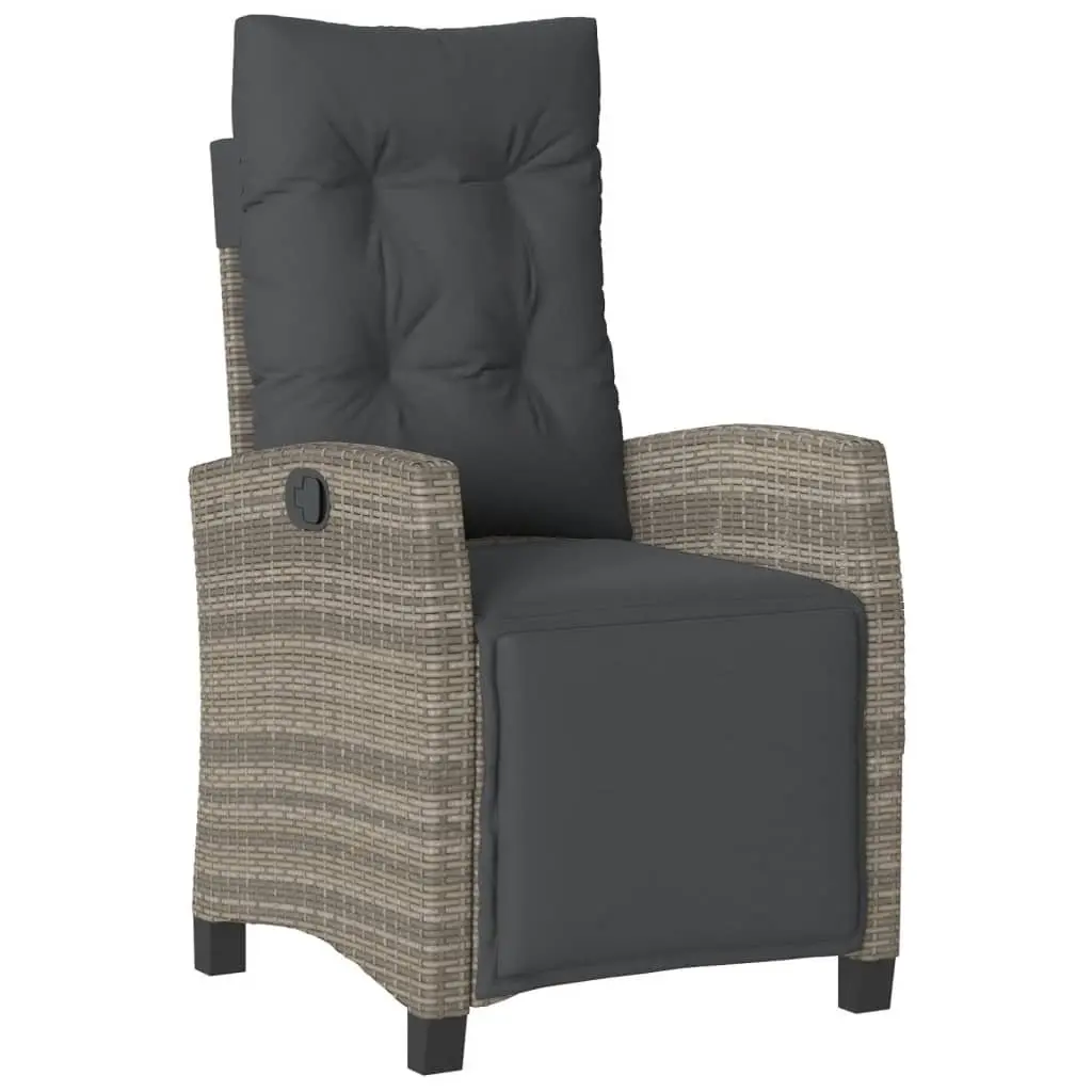 Garden Dining Set 3 Piece Grey PE Rattan Chairs Table with Adjustable Backrest and Padded Cushions