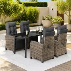 Garden Dining Set 5 Piece Outdoor Furniture Patio Table Chairs Cushions Grey