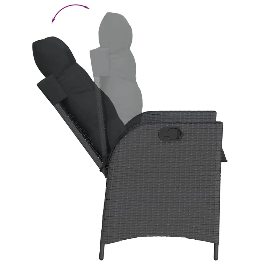 Garden Dining Set 5 Piece Black PE Rattan Outdoor Furniture with Tempered Glass Table and Adjustable Backrest Chairs