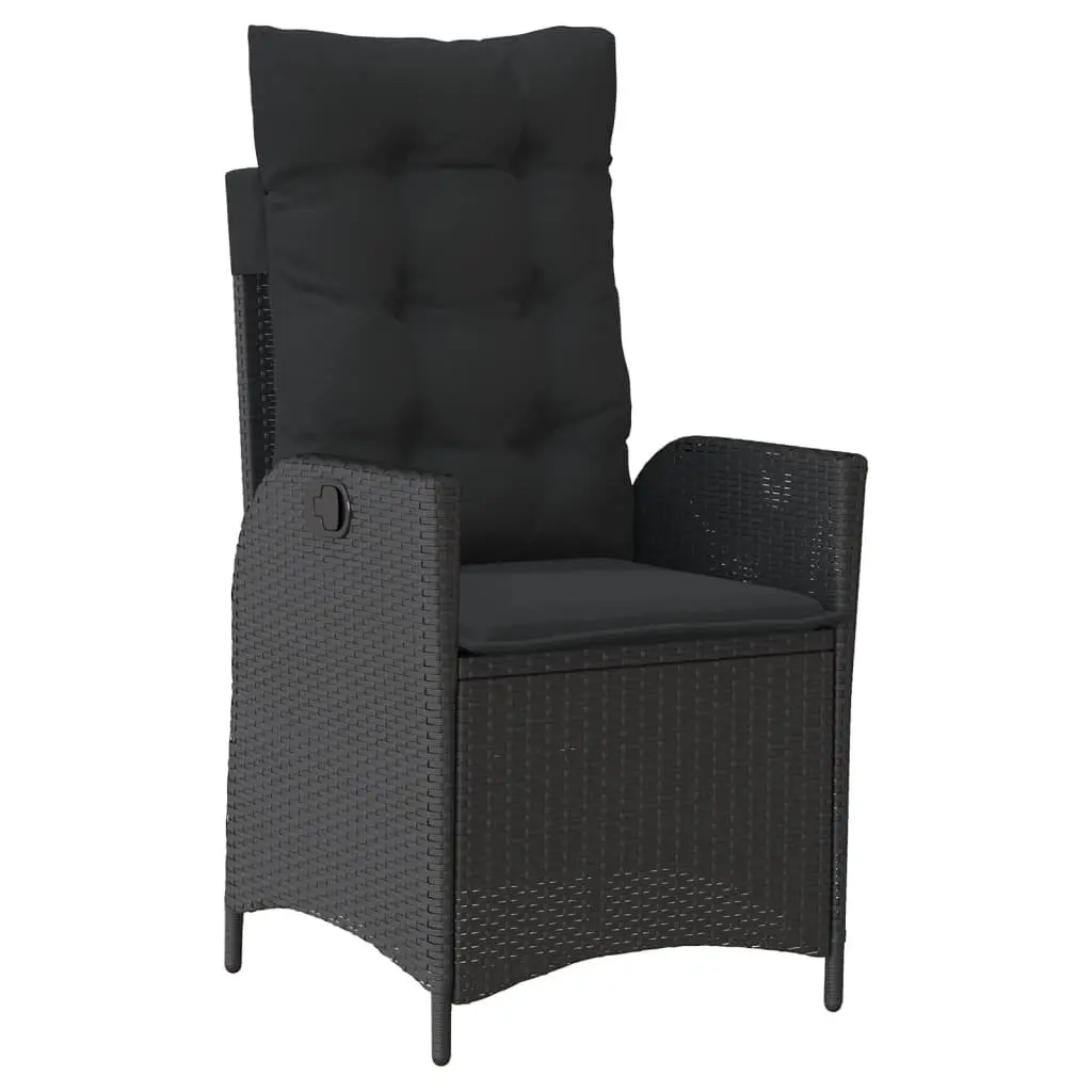 7 Piece Garden Dining Set Outdoor Furniture Black Poly Rattan with Cushions Adjustable Backrest Tempered Glass Tabletop
