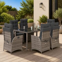 Stylish 7-Piece Outdoor Dining Set with Cushions in Grey