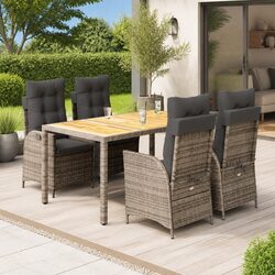 Stylish 5 Piece Garden Dining Set with Cushions in Grey