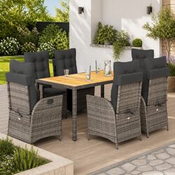 Outdoor 7 Piece Dining Set with Cushions and Acacia Table
