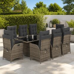 Outdoor 9-Piece Grey Rattan Dining Set for Your Patio