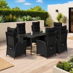 7 Piece Garden Dining Set Black Poly Rattan Outdoor Furniture Patio Table Chairs
