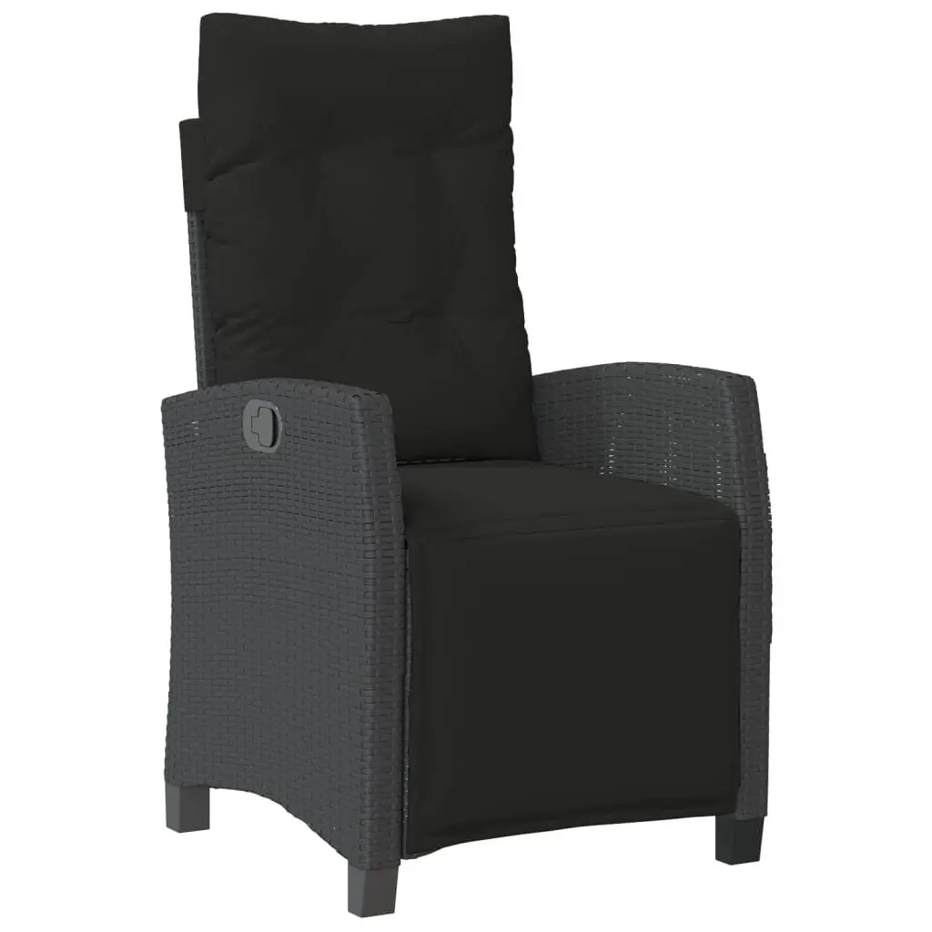5 Piece Adjustable Backrest Garden Dining Set Black Poly Rattan Outdoor Furniture with Cushions