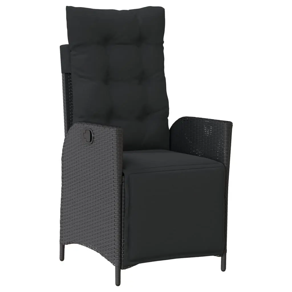 7 Piece Outdoor Dining Set Black Poly Rattan with Cushions Tempered Glass Table