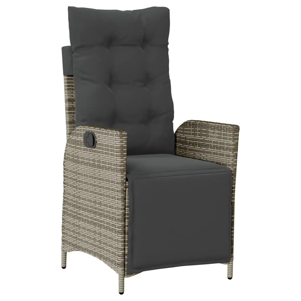 Garden Dining Set 7 Piece Grey Poly Rattan Table with Adjustable Backrest and Cushions