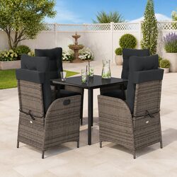Outdoor 5 Piece Grey Dining Set with Cushions - Poly Rattan