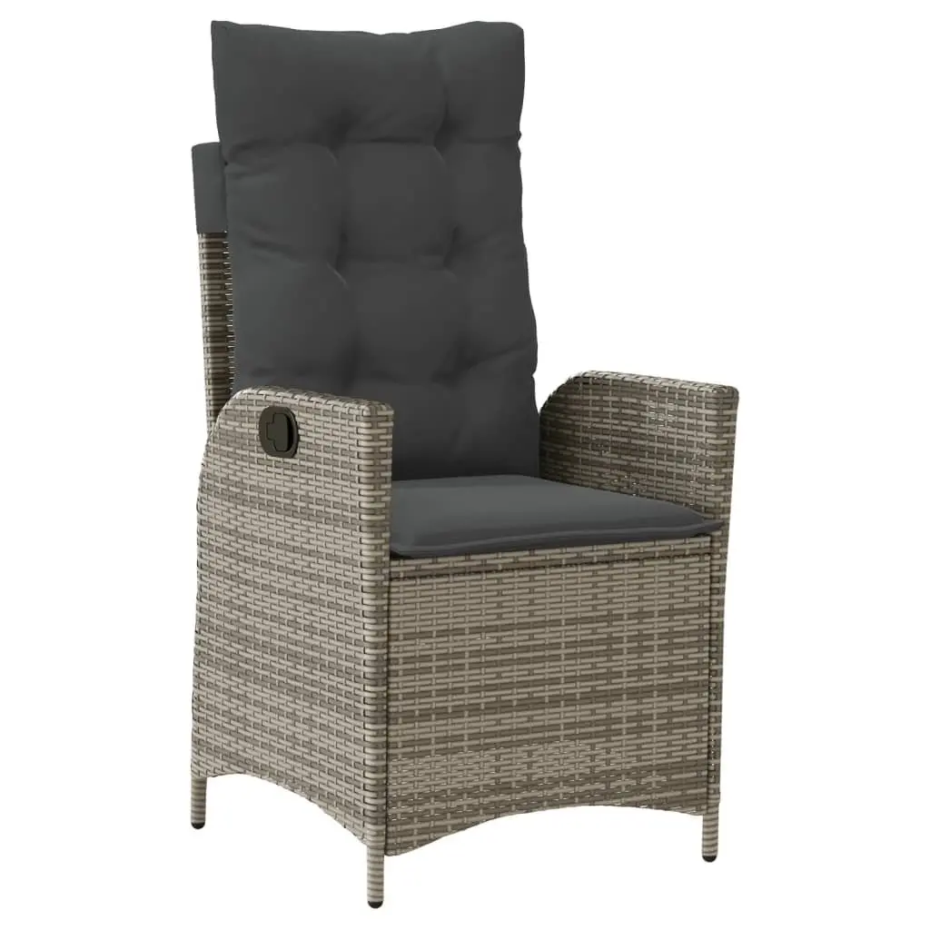 7 Piece Garden Dining Set Grey Poly Rattan Outdoor Furniture Adjustable Backrest Padded Cushions Tempered Glass Tabletop