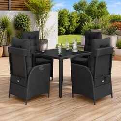 5 Piece Black Poly Rattan Dining Set for Outdoor Living
