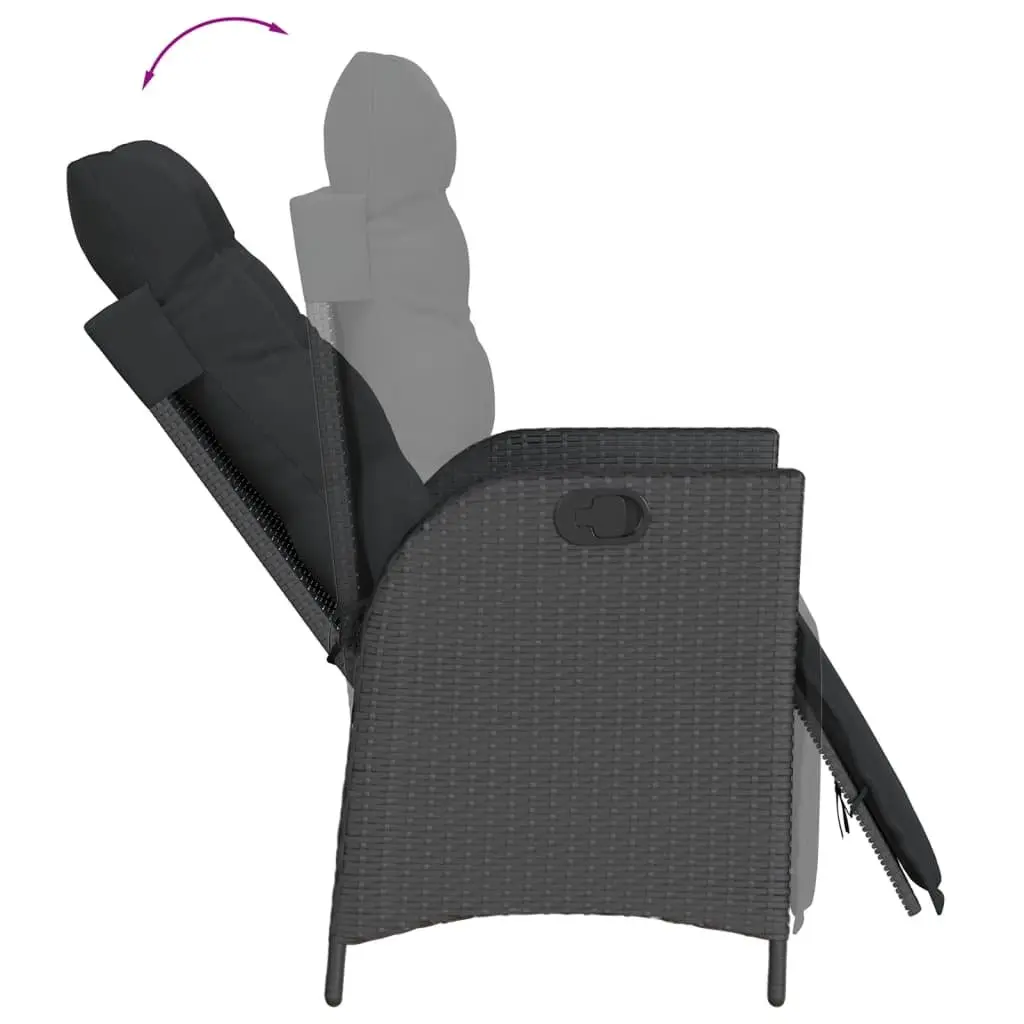 Garden Dining Set 3 Piece Outdoor Furniture Adjustable Backrest Cushions Black