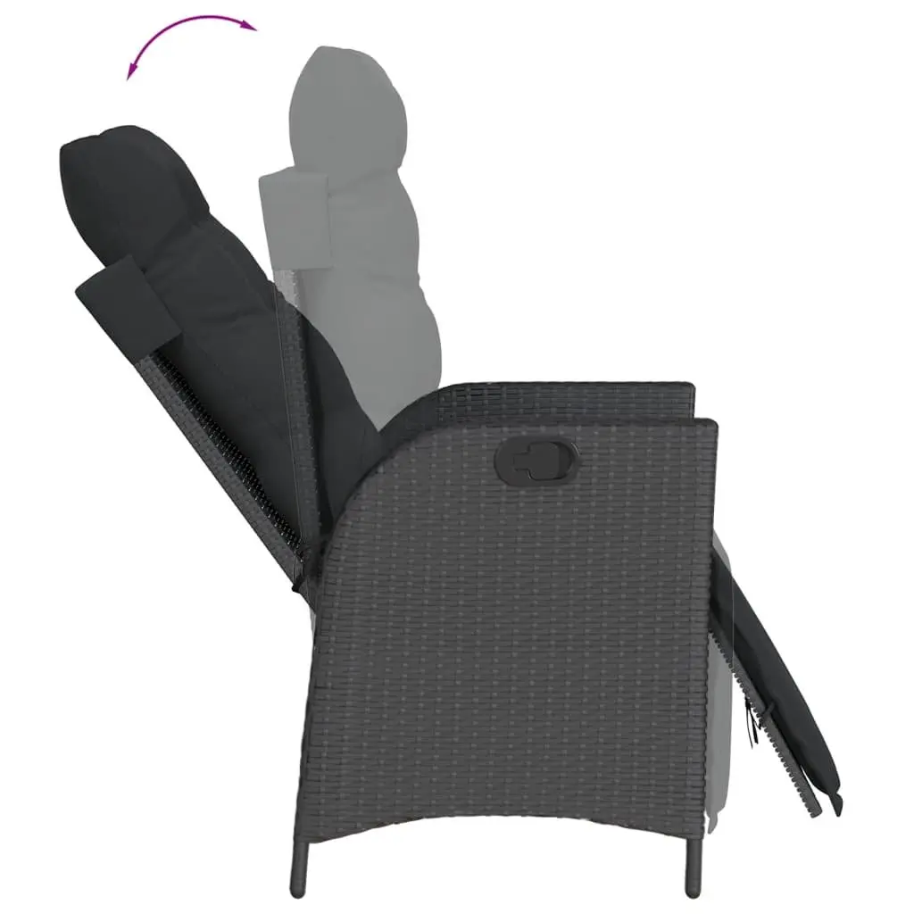 3 Piece Outdoor Dining Set Black Rattan Furniture with Cushions and Adjustable Backrest