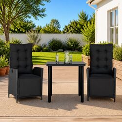 3-Piece Black Patio Dining Set with Cushions